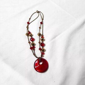Lia Sophia Women's Glass Beaded Necklace Boho Red
